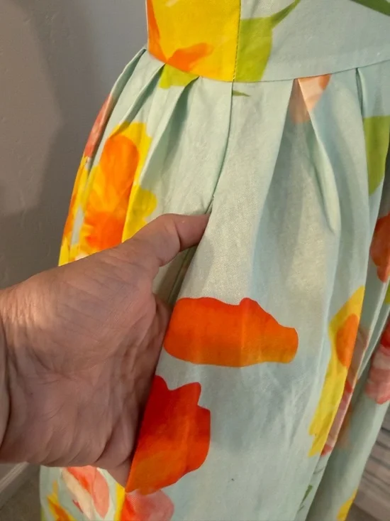 Floral Mint Green Midi Dress with Yellow & Coral Blooms #149 - Picture 8 of 10